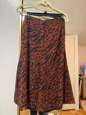 LPA Rust and Black Animal-Print A-Line Midi Skirt